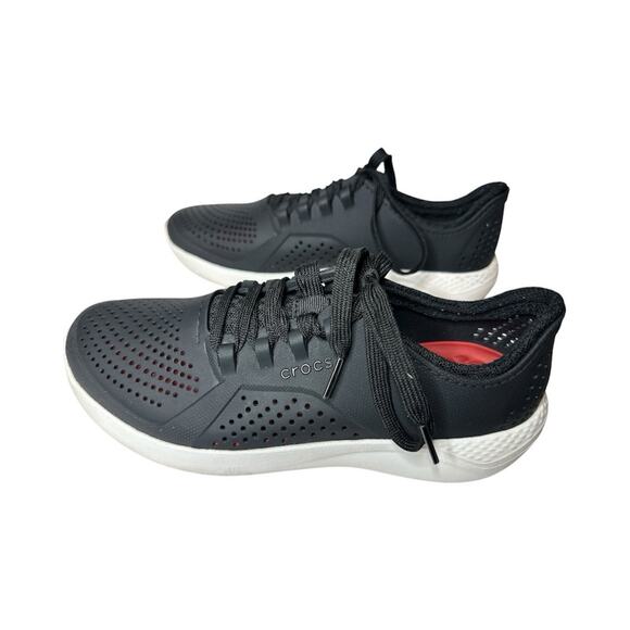 Crocs LiteRide Pacer Black Rubber Mesh Lace Up Shoes Sneakers 205234 Size W8 - Picture 1 of 6